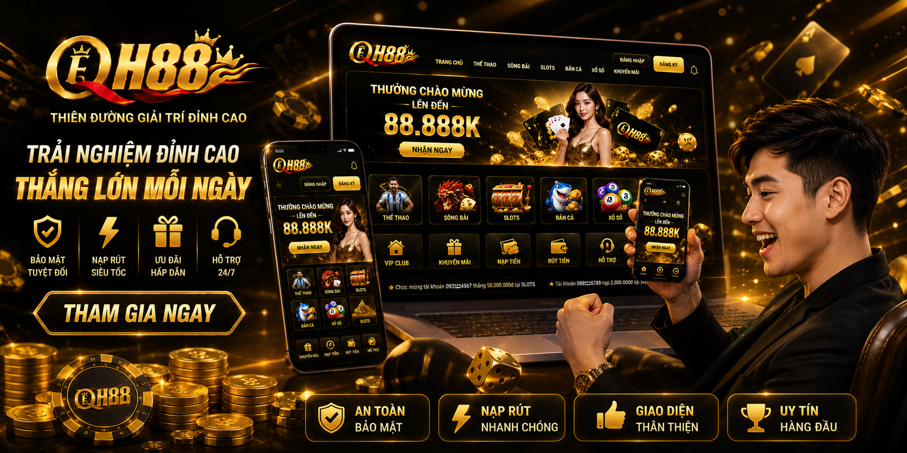 Người dùng trải nghiệm dịch vụ giải trí trực tuyến tại QH88