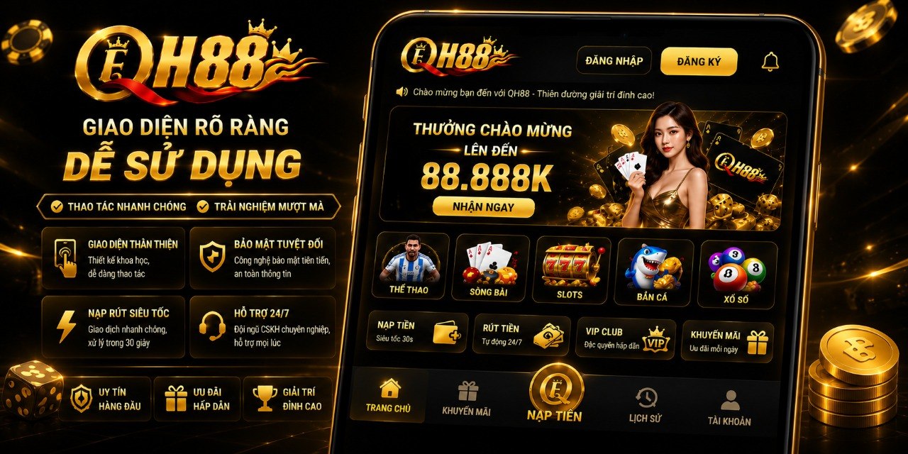 QH88 hiển thị giao diện rõ ràng và dễ sử dụng
